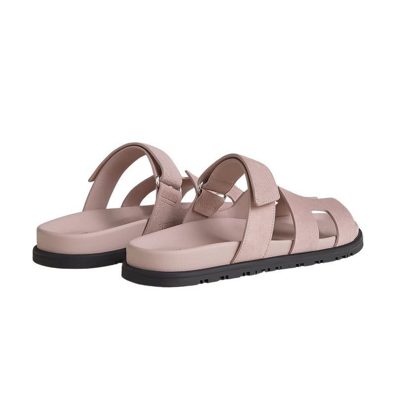 Hermes Pink Suede Chypre Sandals