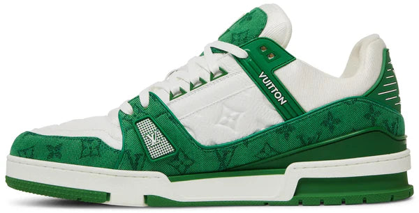 Louis Vuitton White/Green Leather and Denim LV Trainer