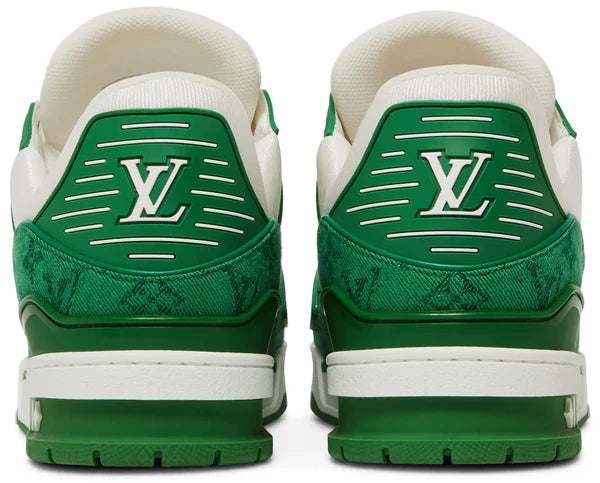 Louis Vuitton White/Green Leather and Denim LV Trainer