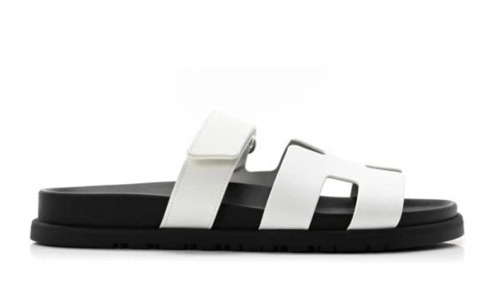 Hermes White Leather Chypre Sandals