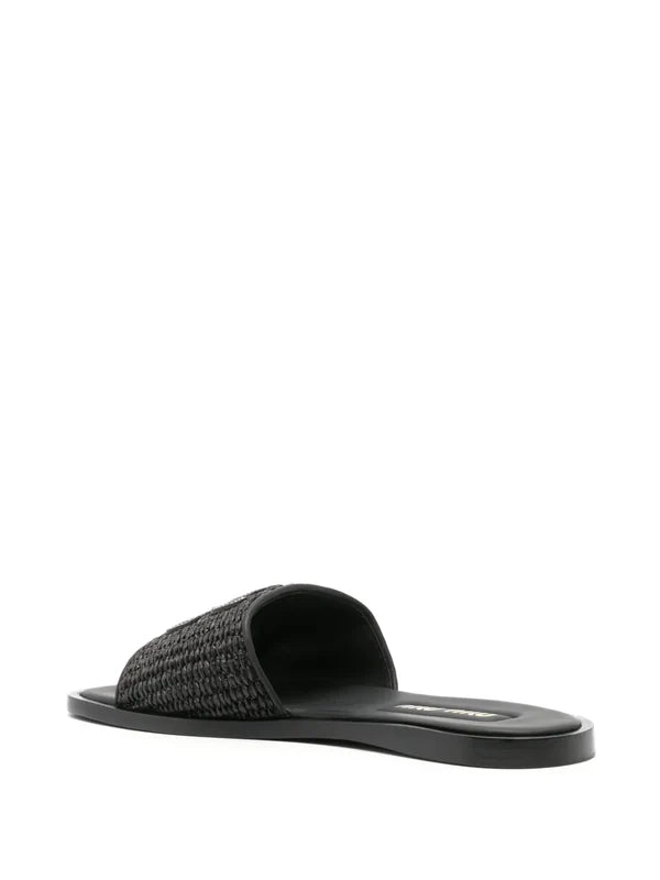 Miu Miu logo-patch raffia slides