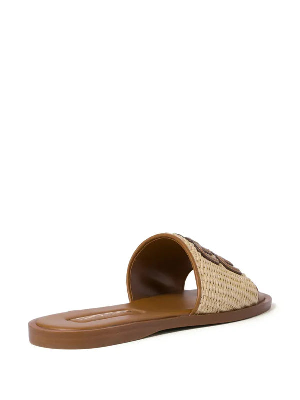 Miu Miu logo-patch raffia slides