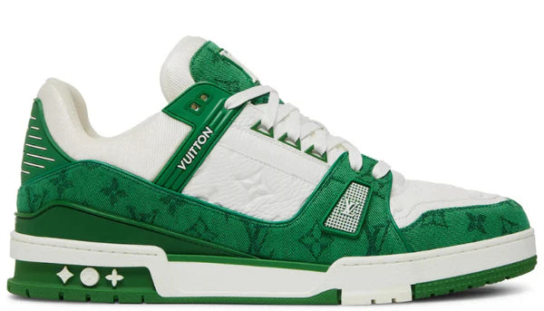 Louis Vuitton White/Green Leather and Denim LV Trainer