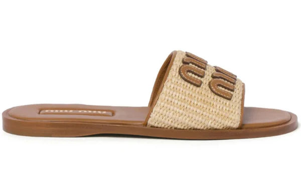 Miu Miu logo-patch raffia slides
