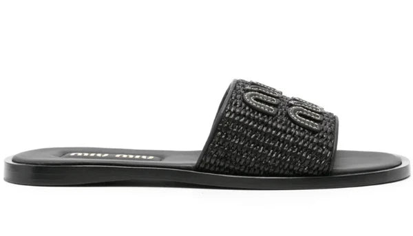 Miu Miu logo-patch raffia slides