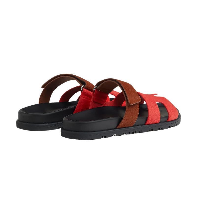 Hermes Women Chypre Sandals Suede Red Pink Rouge Cinétique