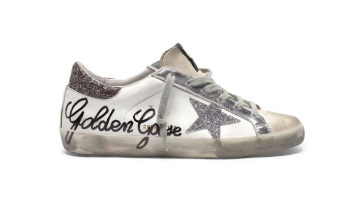 GOLDEN GOOSE Deluxe Sneaker White Leather Swarovski Crystal Star Suede Toe 36