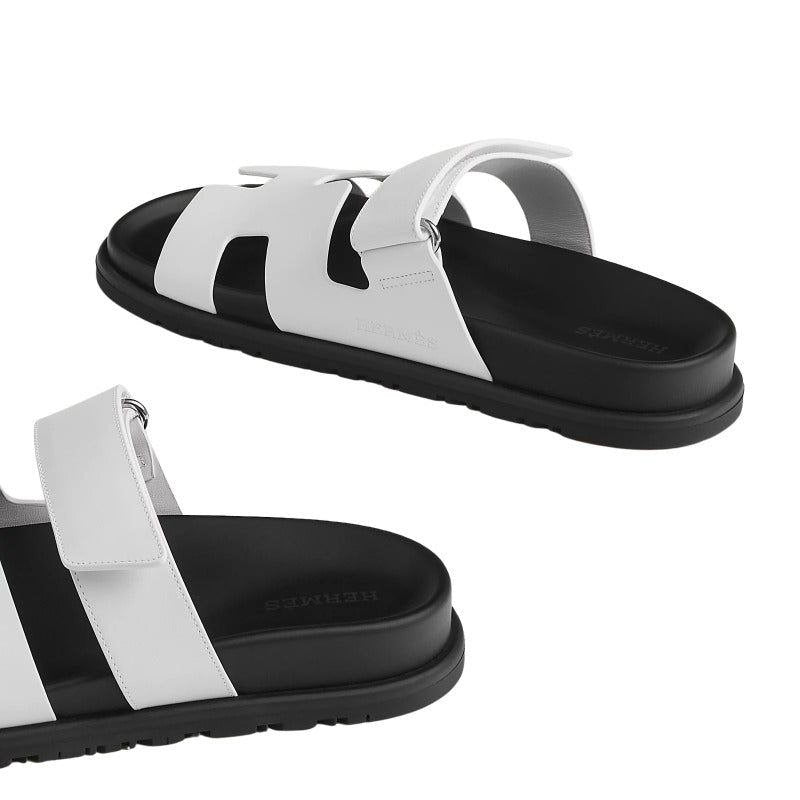 Hermes White Leather Chypre Sandals
