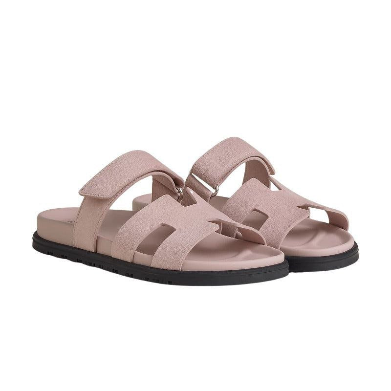 Hermes Pink Suede Chypre Sandals