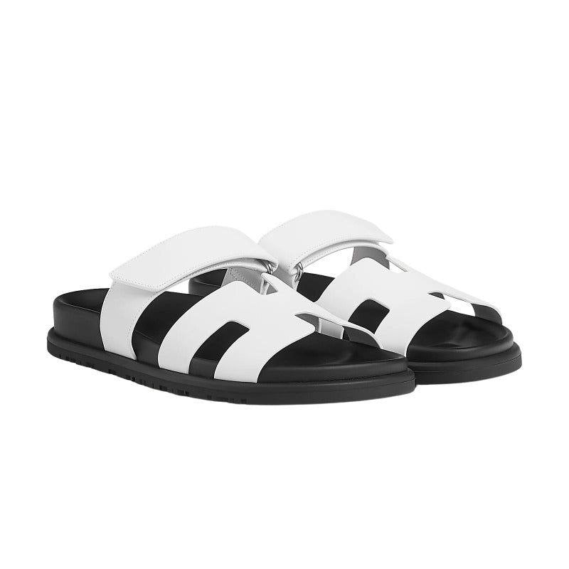 Hermes White Leather Chypre Sandals
