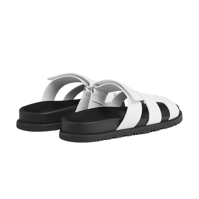 Hermes White Leather Chypre Sandals