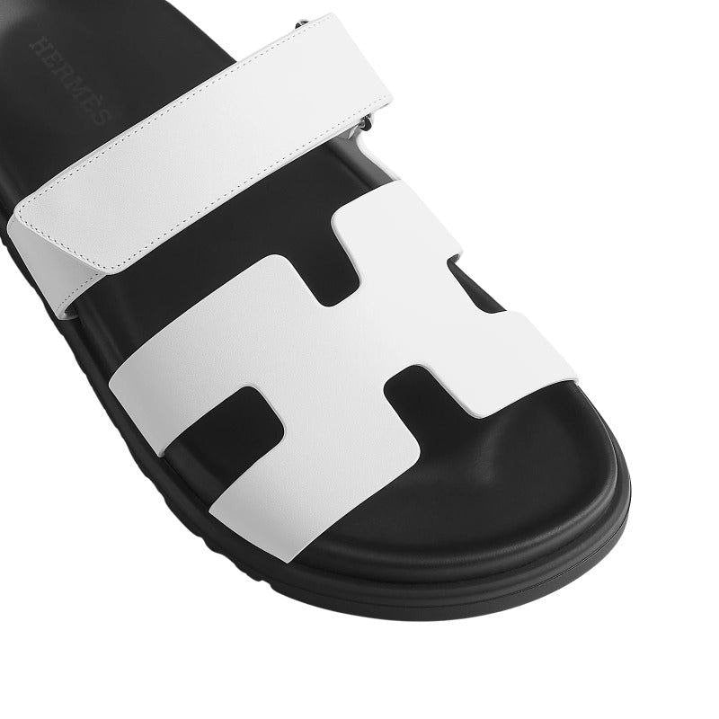Hermes White Leather Chypre Sandals