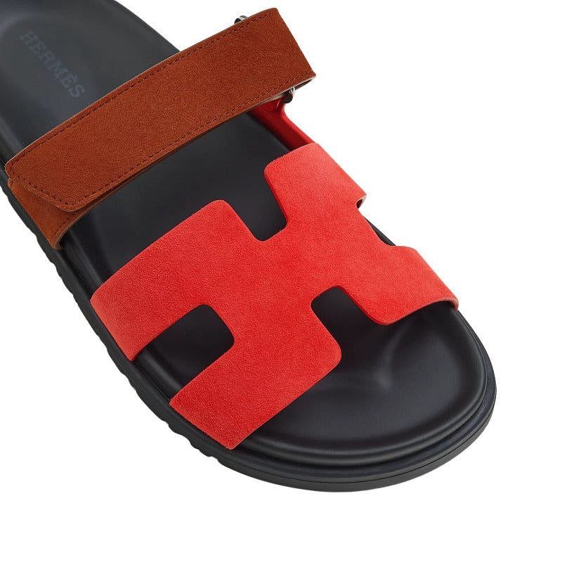 Hermes Women Chypre Sandals Suede Red Pink Rouge Cinétique